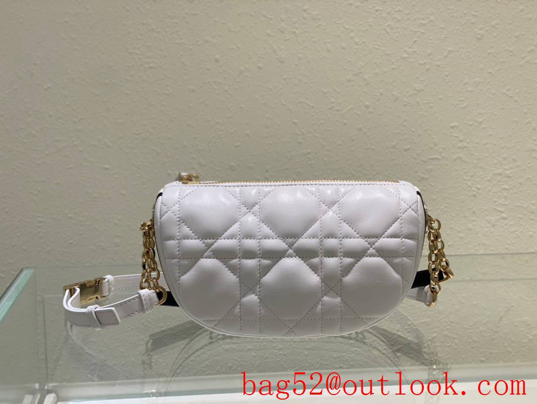 Dior soft white calfskin with the signature enlarged cannage topstitching half moon shoulder bag