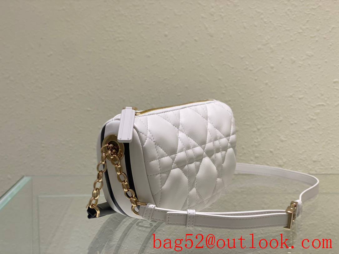 Dior soft white calfskin with the signature enlarged cannage topstitching half moon shoulder bag