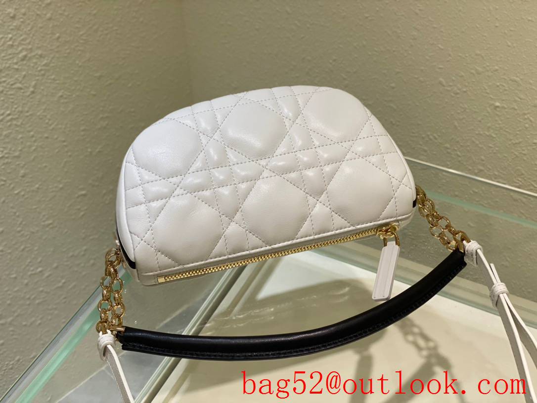 Dior soft white calfskin with the signature enlarged cannage topstitching half moon shoulder bag