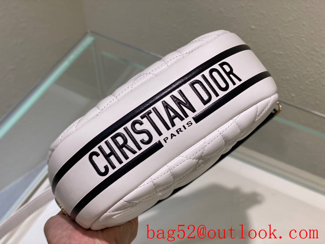 Dior soft white calfskin with the signature enlarged cannage topstitching half moon shoulder bag