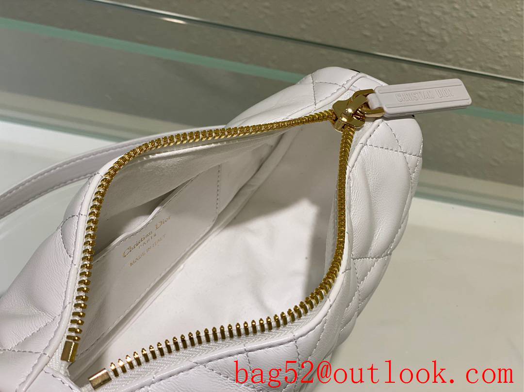 Dior soft white calfskin with the signature enlarged cannage topstitching half moon shoulder bag