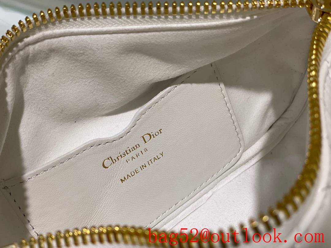 Dior soft white calfskin with the signature enlarged cannage topstitching half moon shoulder bag