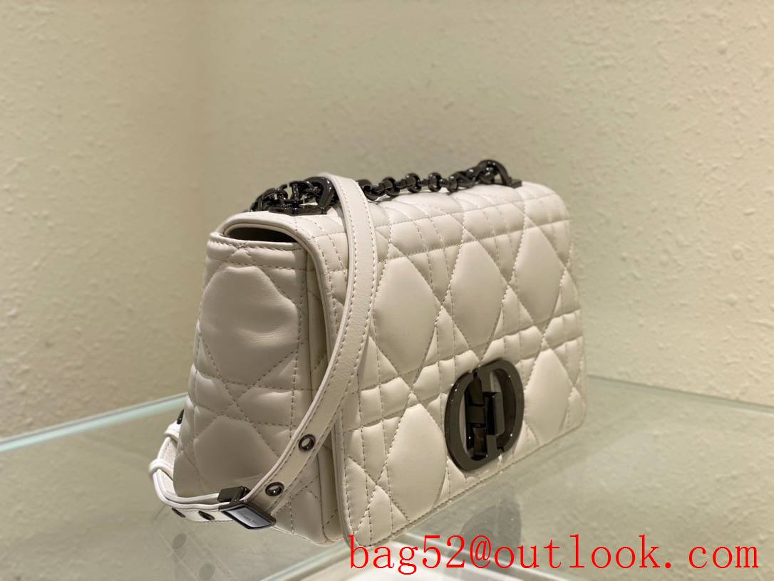 Dior white Caro turbo bag black hardware calfskin shoulder meidum handbag