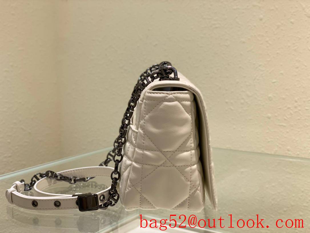 Dior white Caro turbo bag black hardware calfskin shoulder meidum handbag