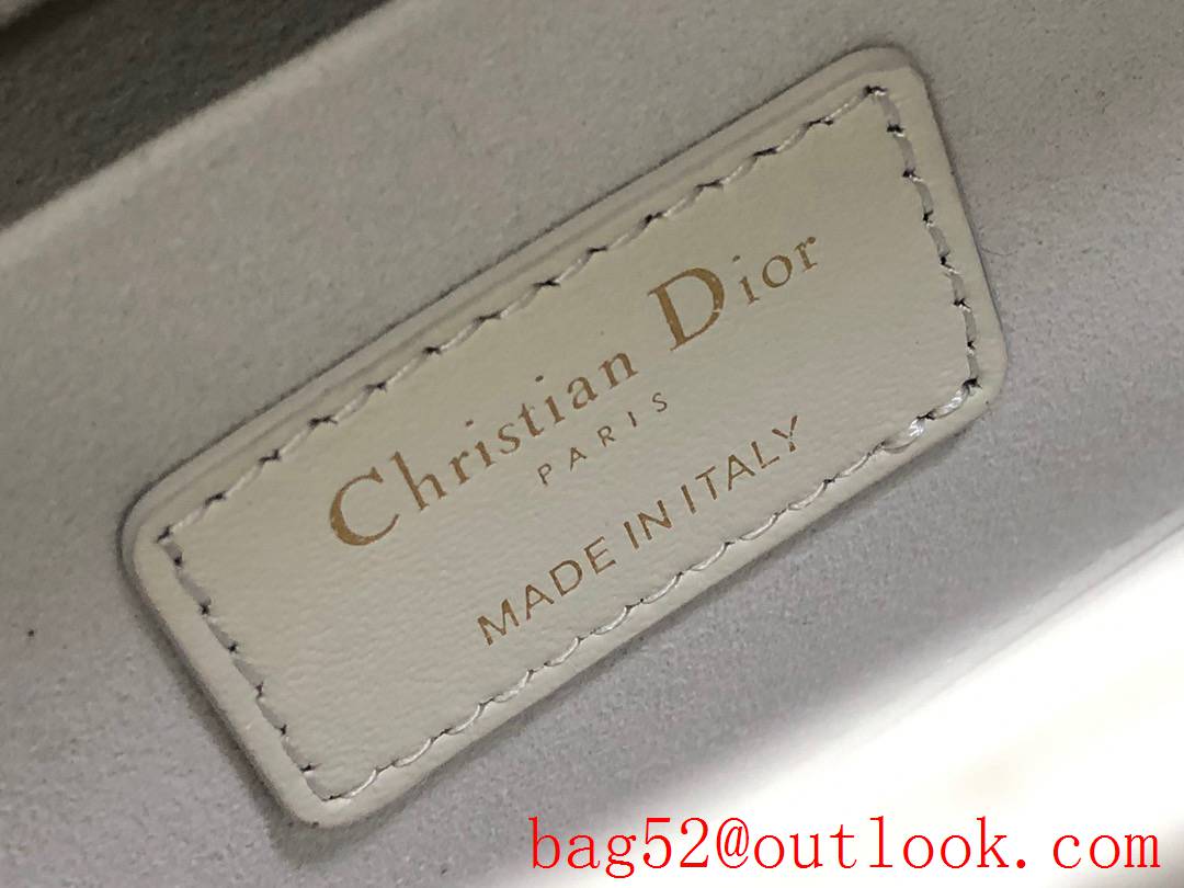 Dior Lady D-Joy New Rectangular Cannage Pattern Metal Charm with Light Gold Finish Detachable Leather Shoulder Strap white Bag