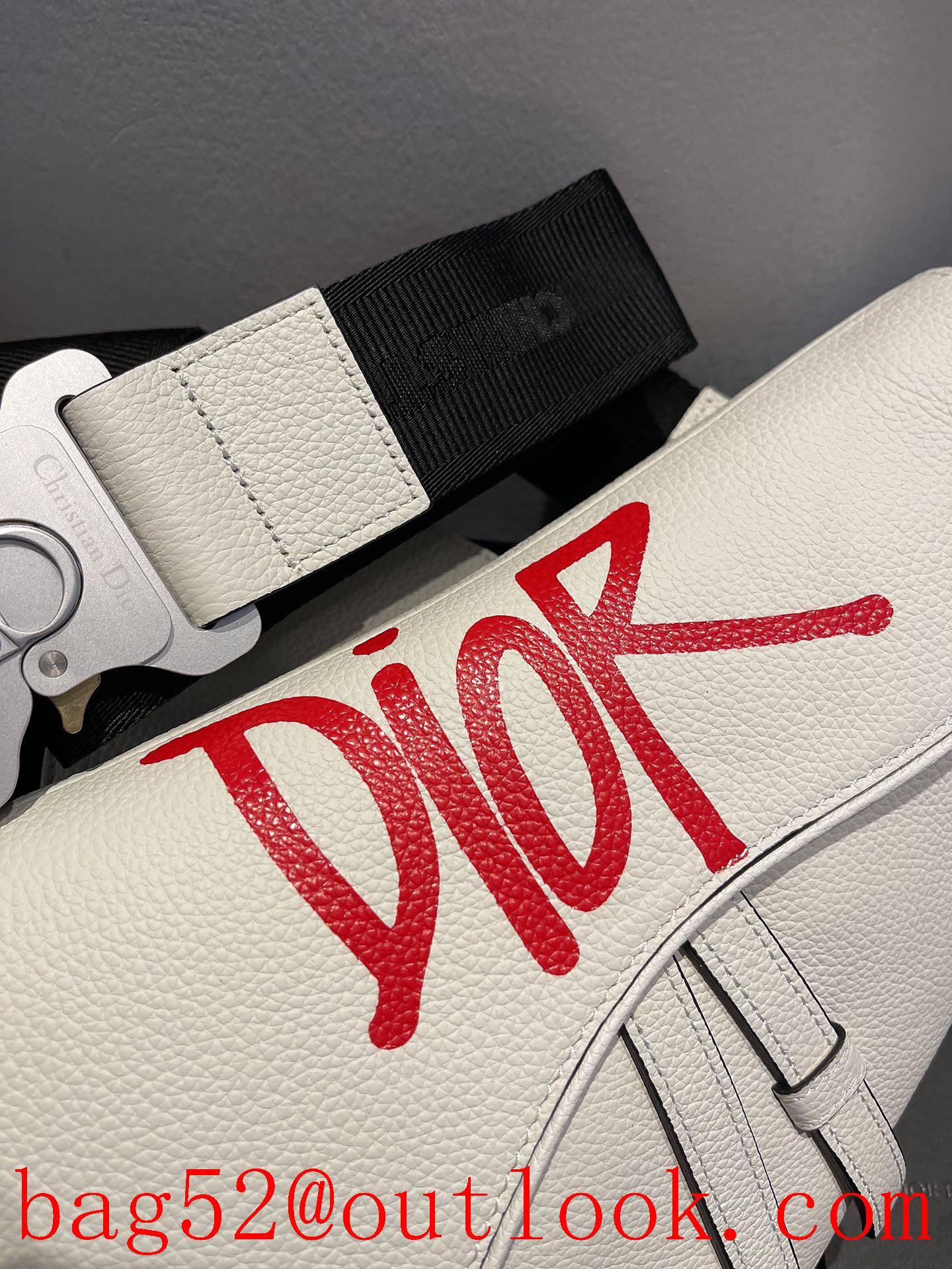 Dior white leather Red print logo saddle shoulder bag