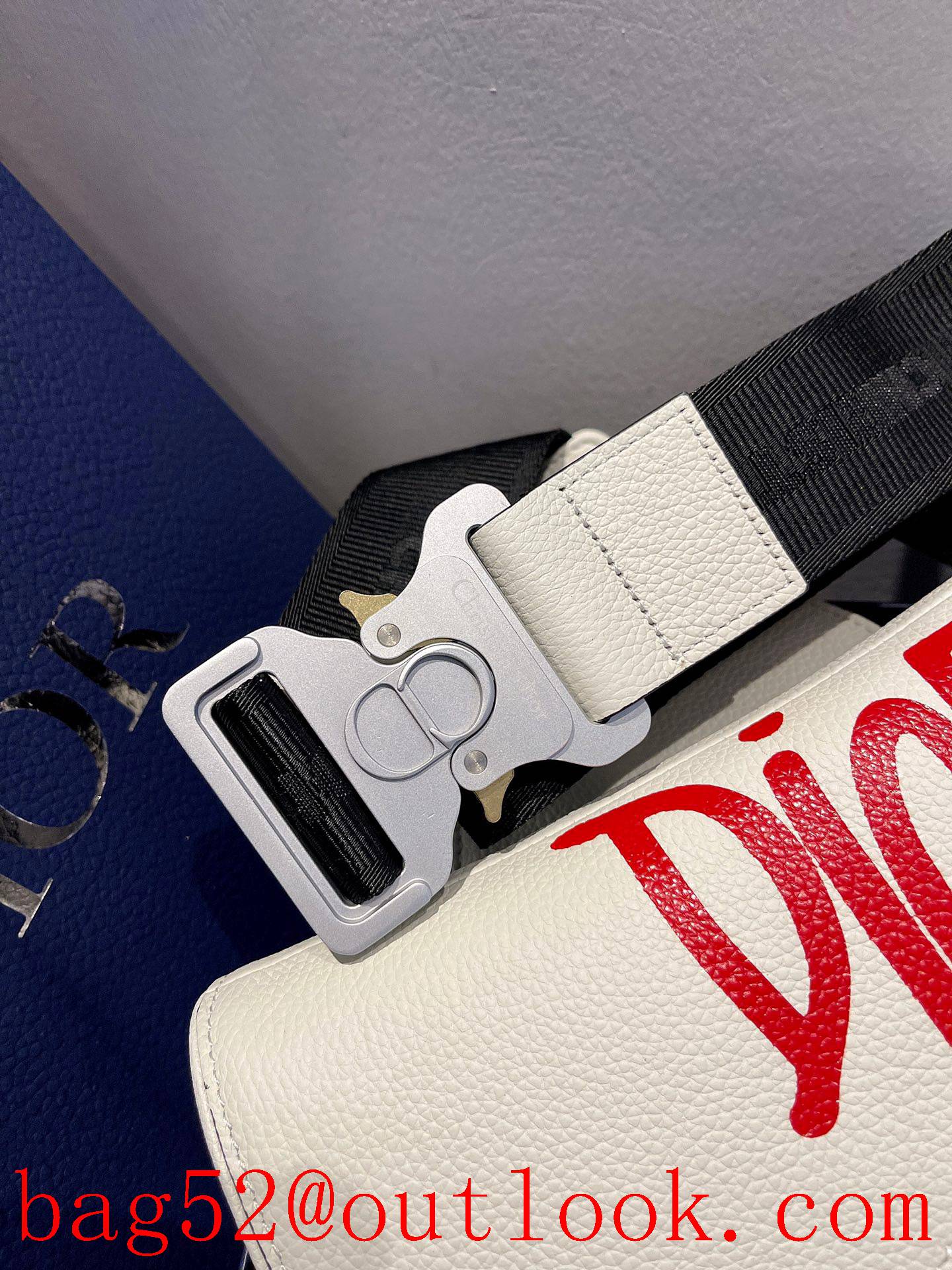 Dior white leather Red print logo saddle shoulder bag