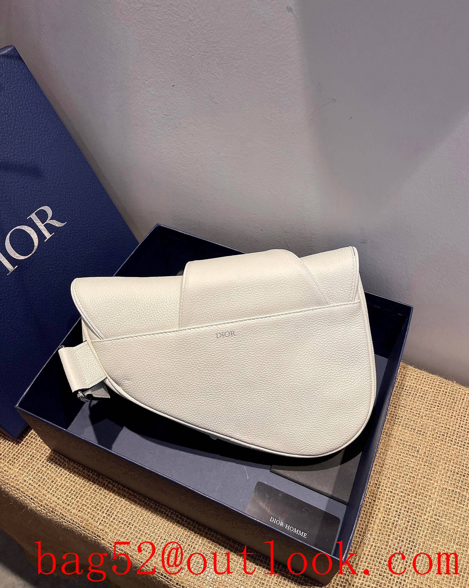 Dior white leather Red print logo saddle shoulder bag