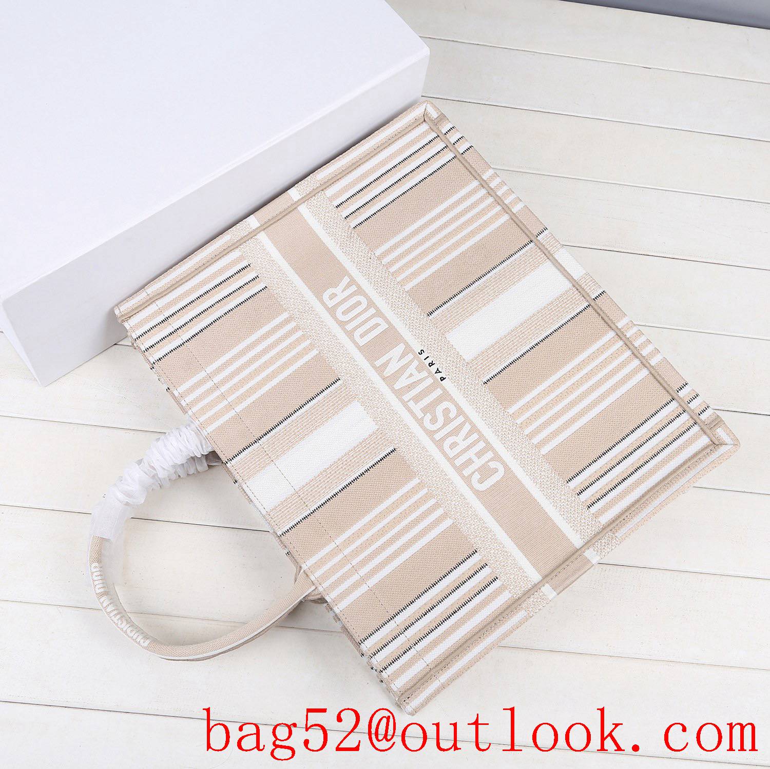 Dior Large white stripe tote undeararm book tote bag