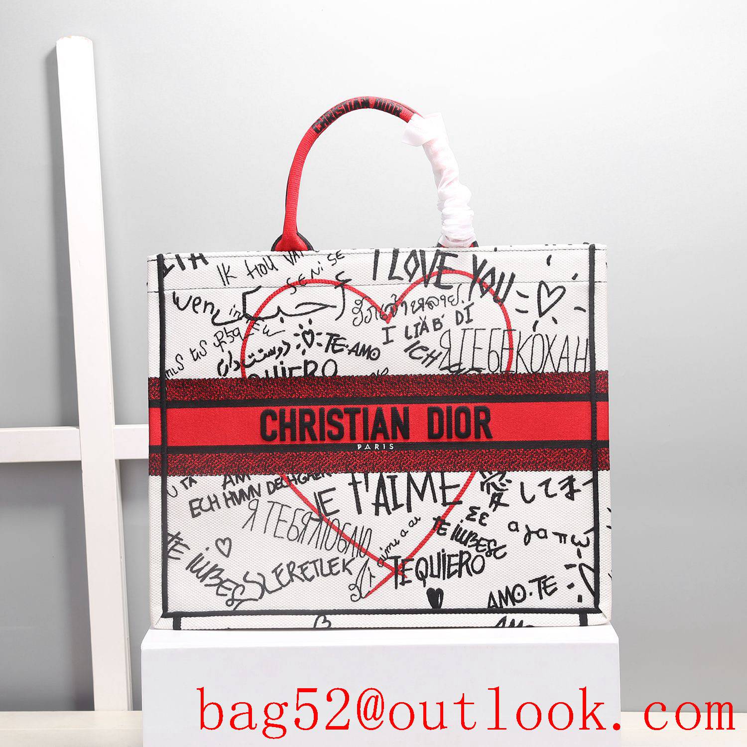 Dior white big heart Chinese Valentine's Day book tote large bag