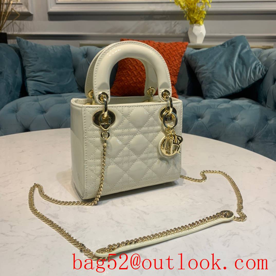 Dior Patent Leather Bag Classic Cannage Stitching white tote medium handbag