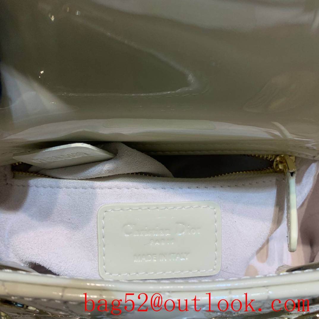 Dior Patent Leather Bag Classic Cannage Stitching white tote medium handbag