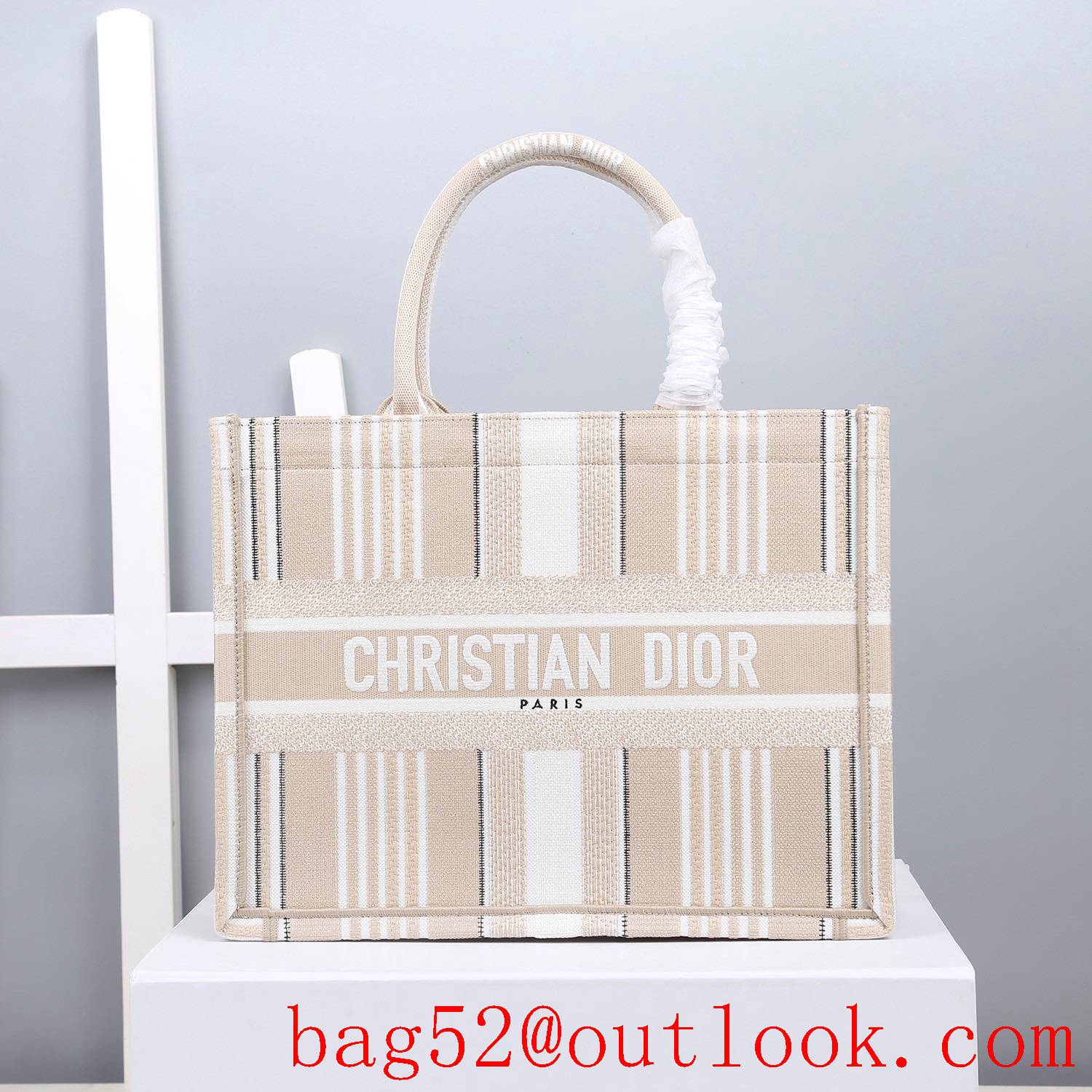Dior small white stripe tote undeararm book tote small bag