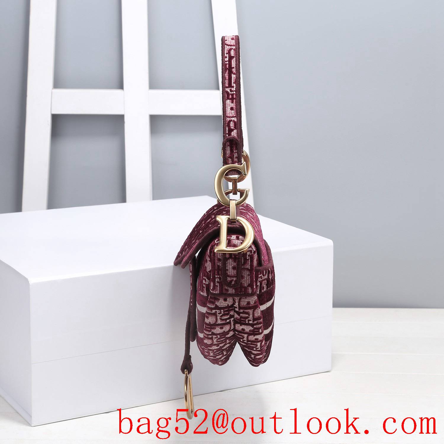 Dior red small velvet saddle full logo D button shoulder bag