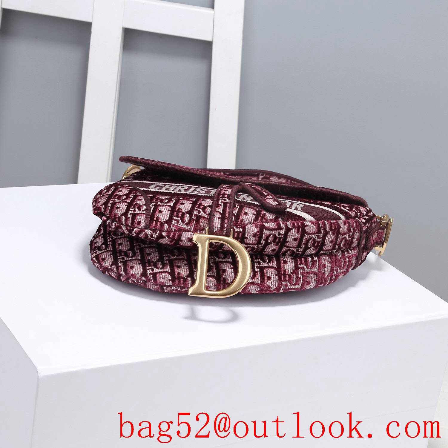 Dior red small velvet saddle full logo D button shoulder bag