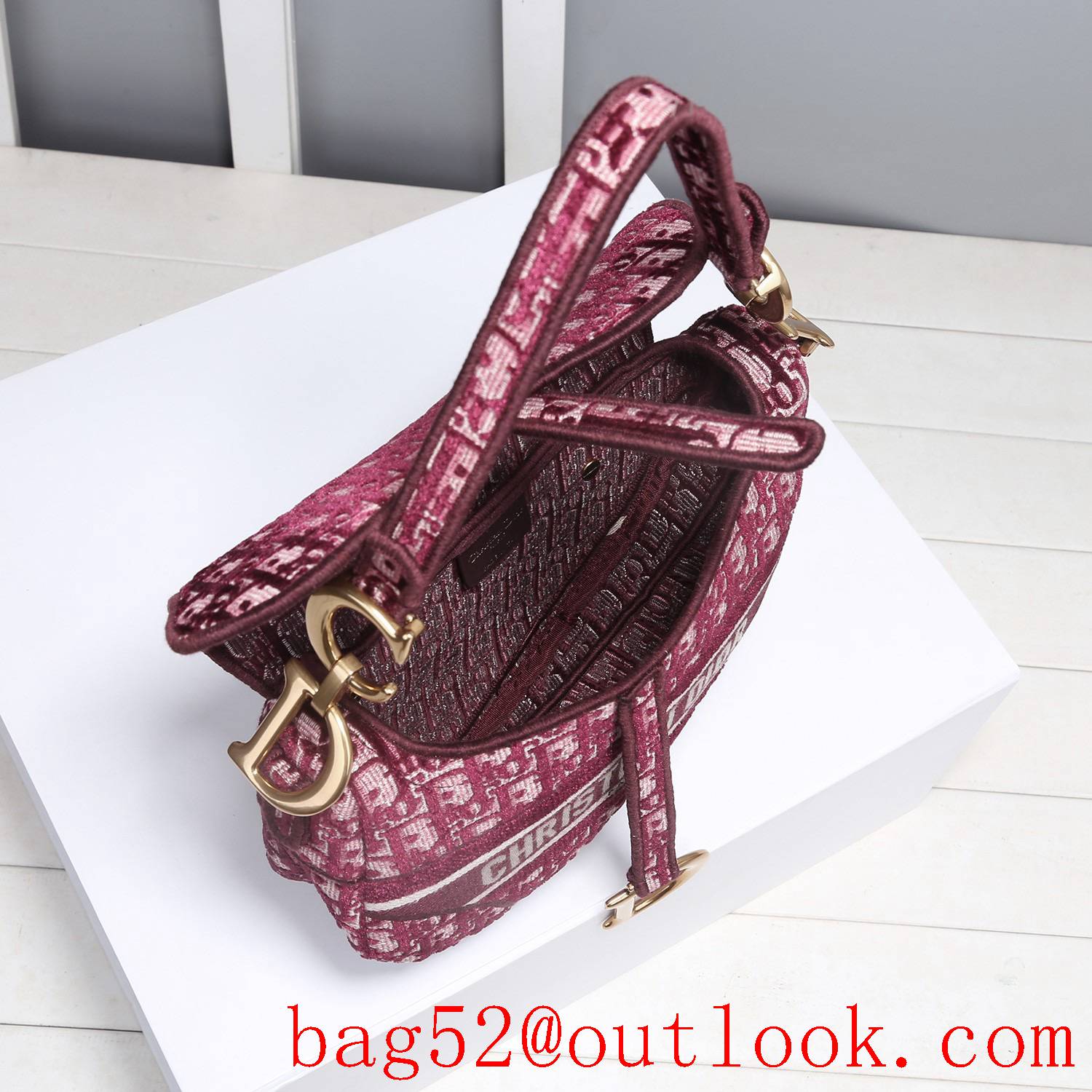 Dior red small velvet saddle full logo D button shoulder bag