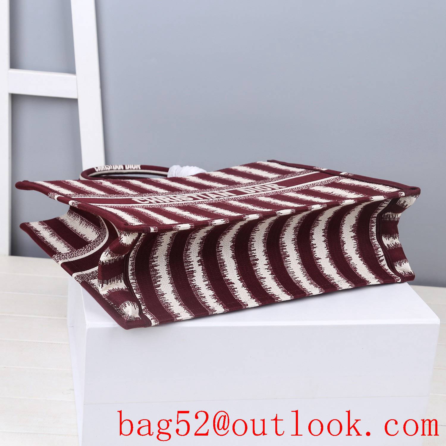 Dior large winered stripes big space tote lady bag