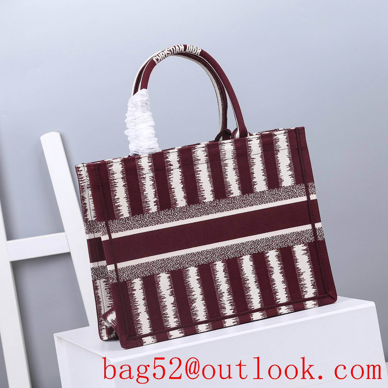 Dior small winered stripes big space tote lady bag