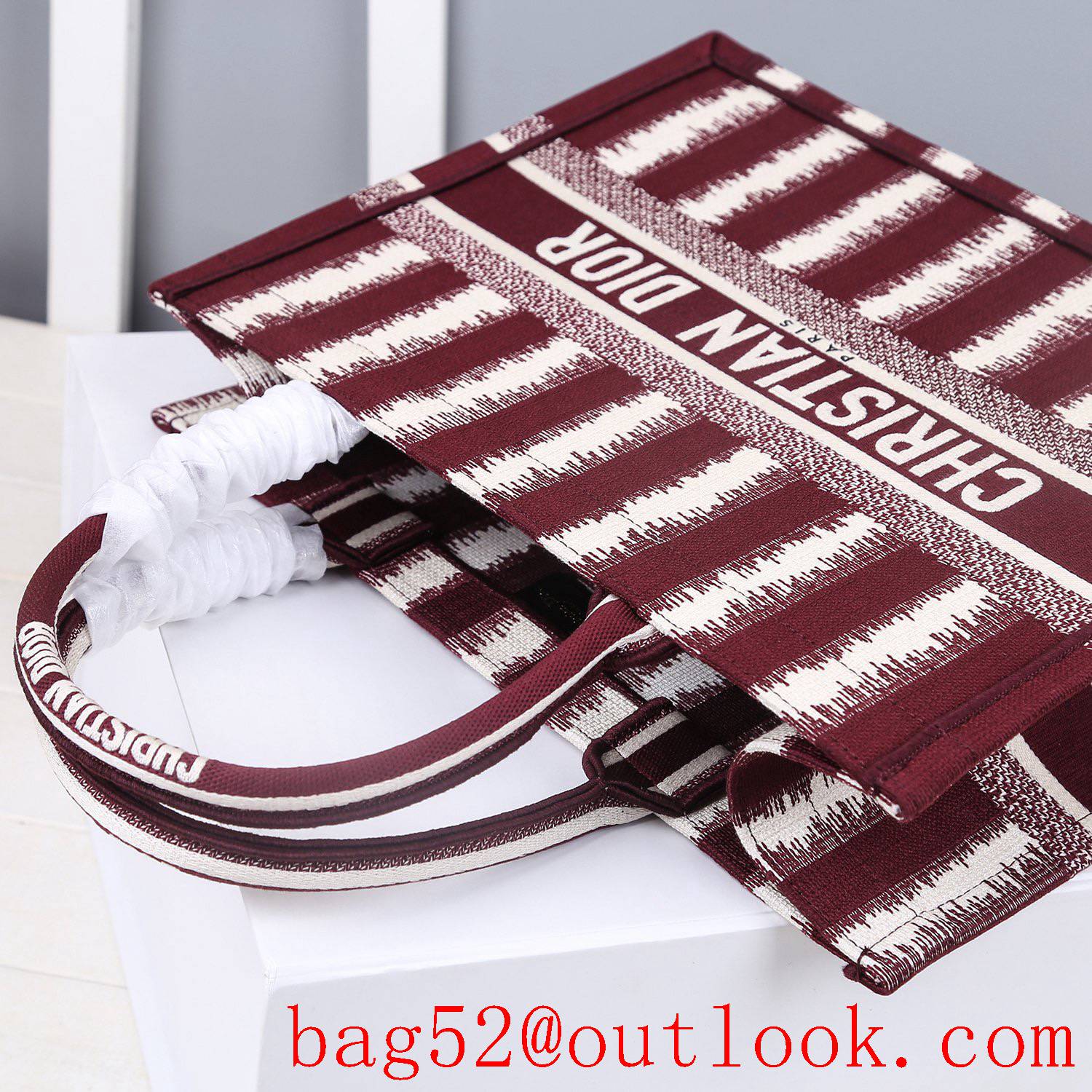 Dior small winered stripes big space tote lady bag