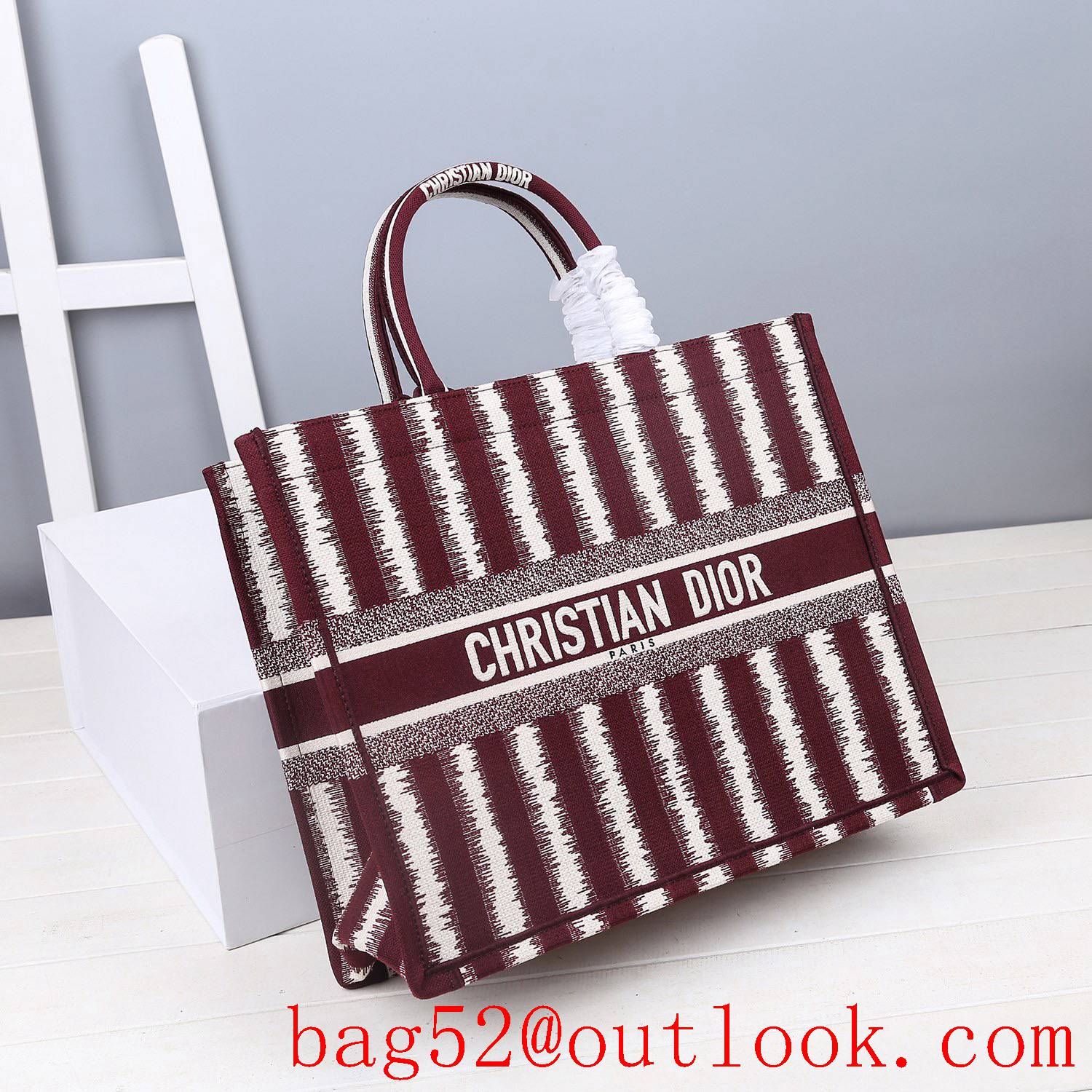 Dior Large Burgundy Stripes tote undeararm bag