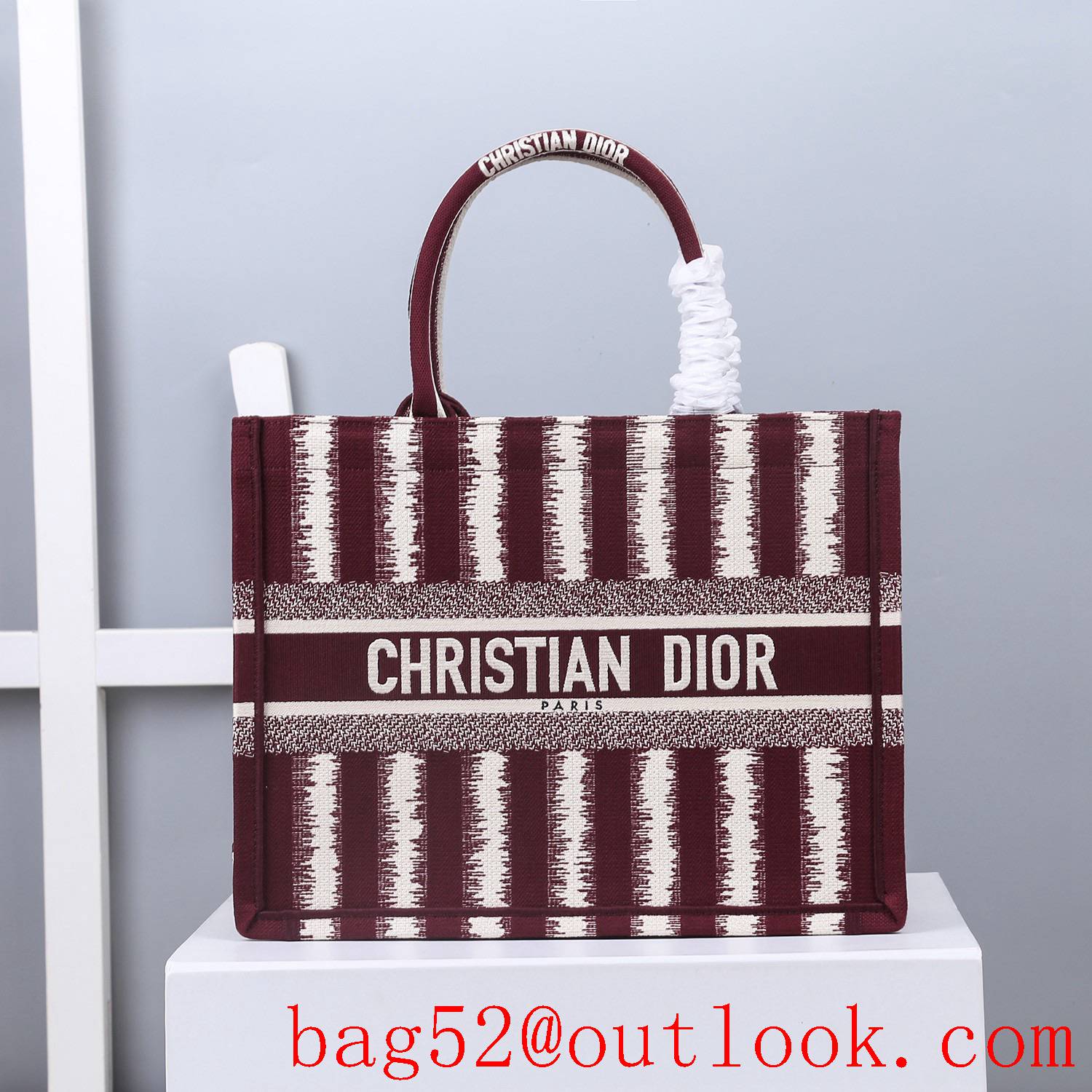 Dior Burgundy Stripes tote undeararm small book tote bag