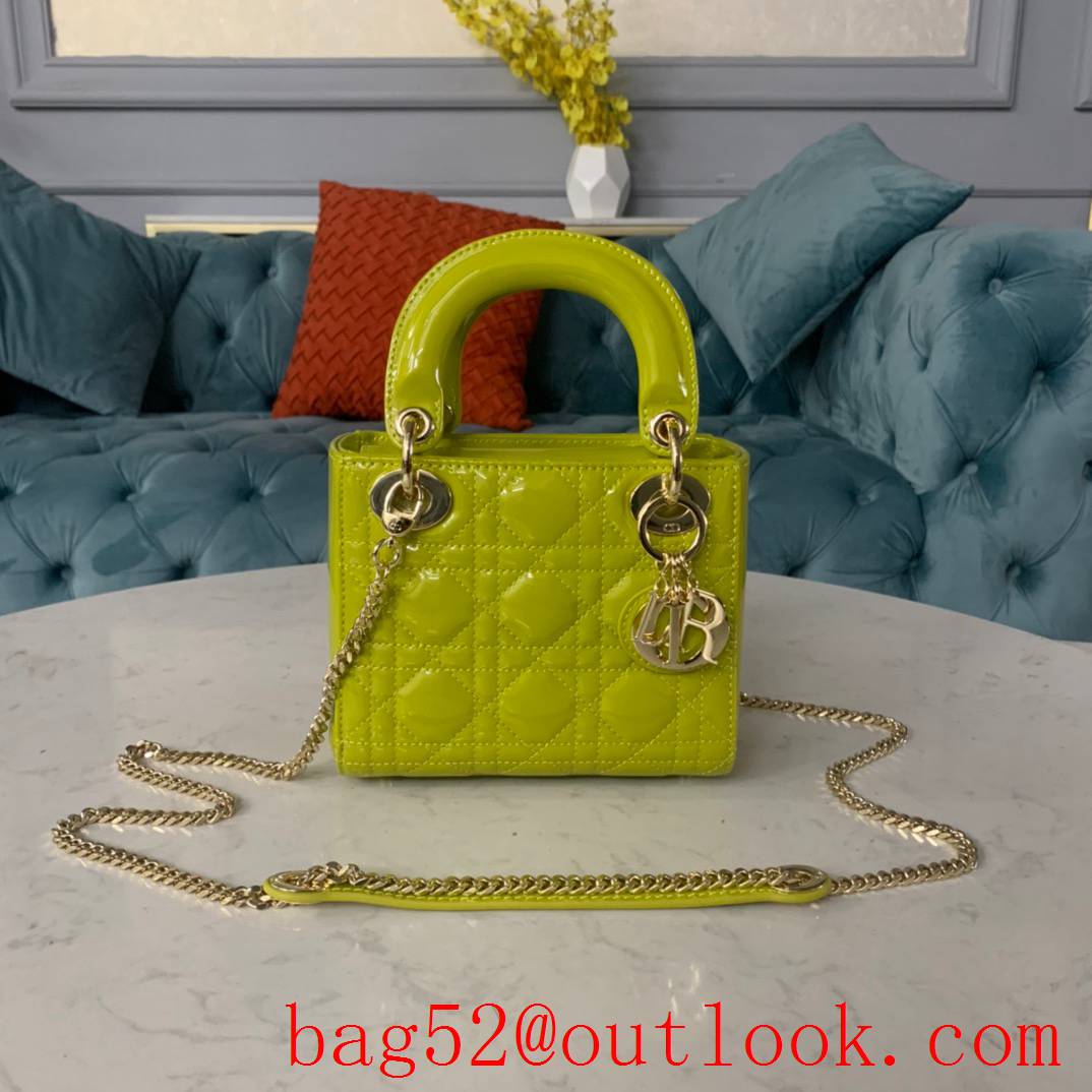 Dior Patent Leather Bag Classic Cannage Stitching yellow tote medium handbag