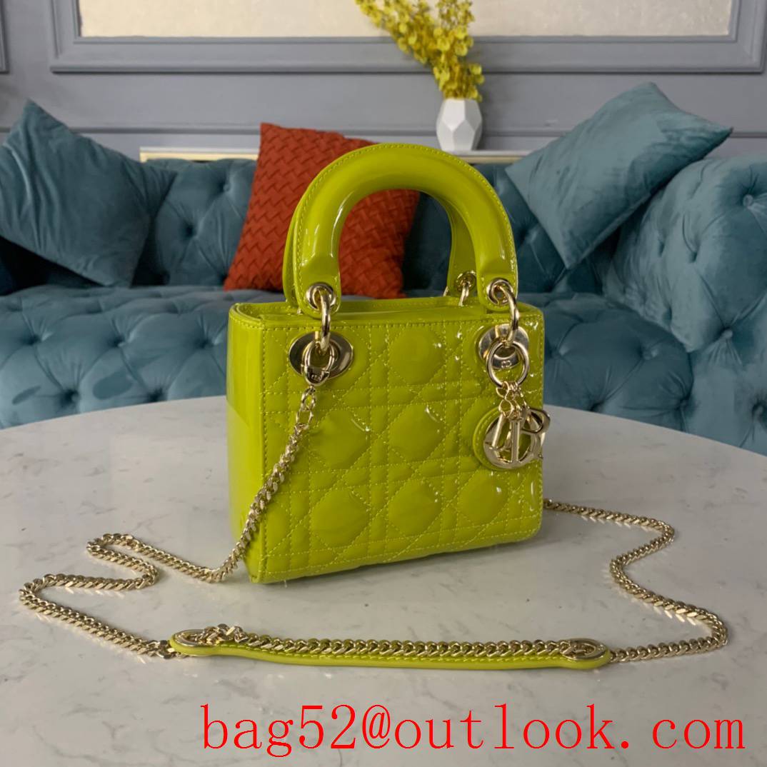 Dior Patent Leather Bag Classic Cannage Stitching yellow tote medium handbag