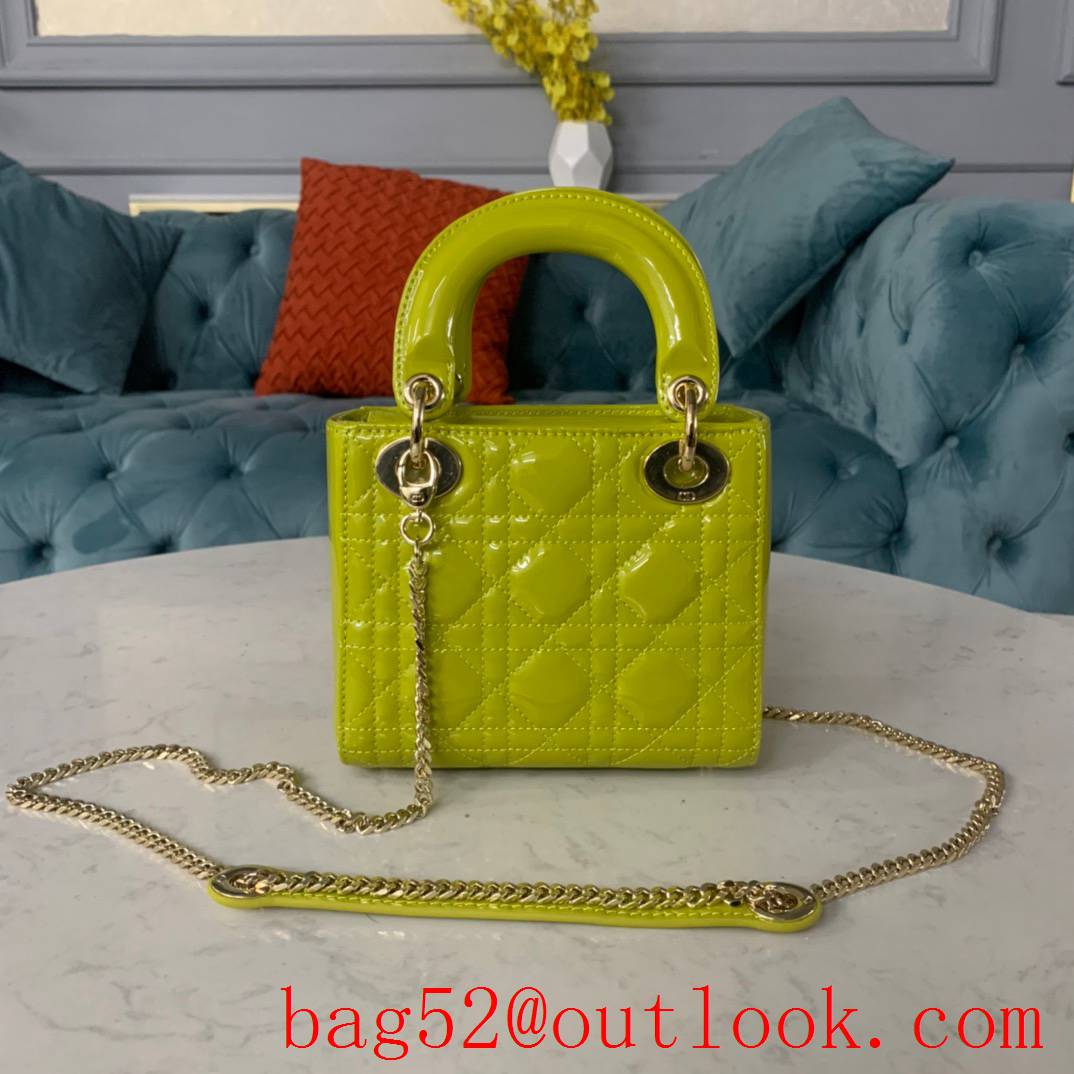 Dior Patent Leather Bag Classic Cannage Stitching yellow tote medium handbag