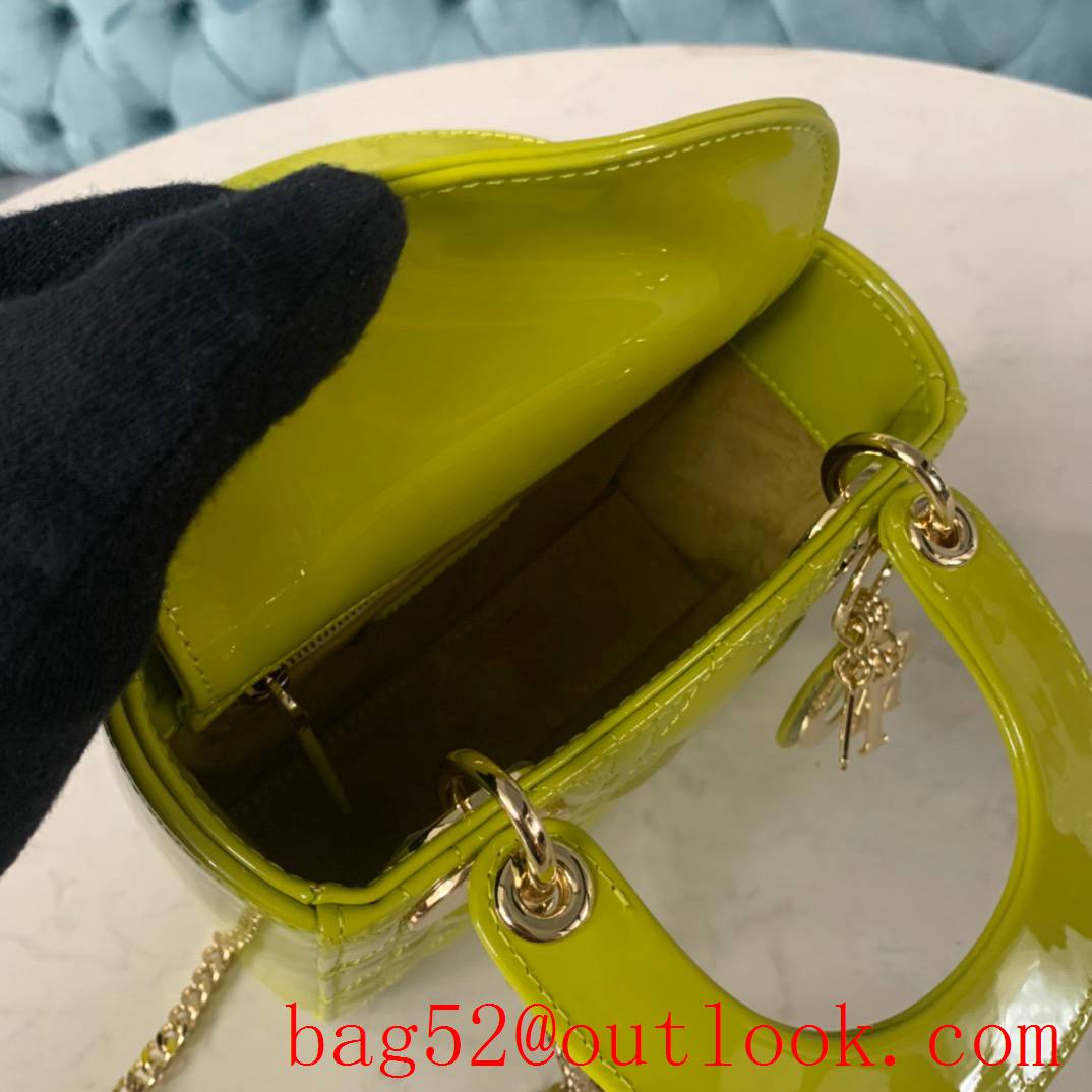 Dior Patent Leather Bag Classic Cannage Stitching yellow tote medium handbag