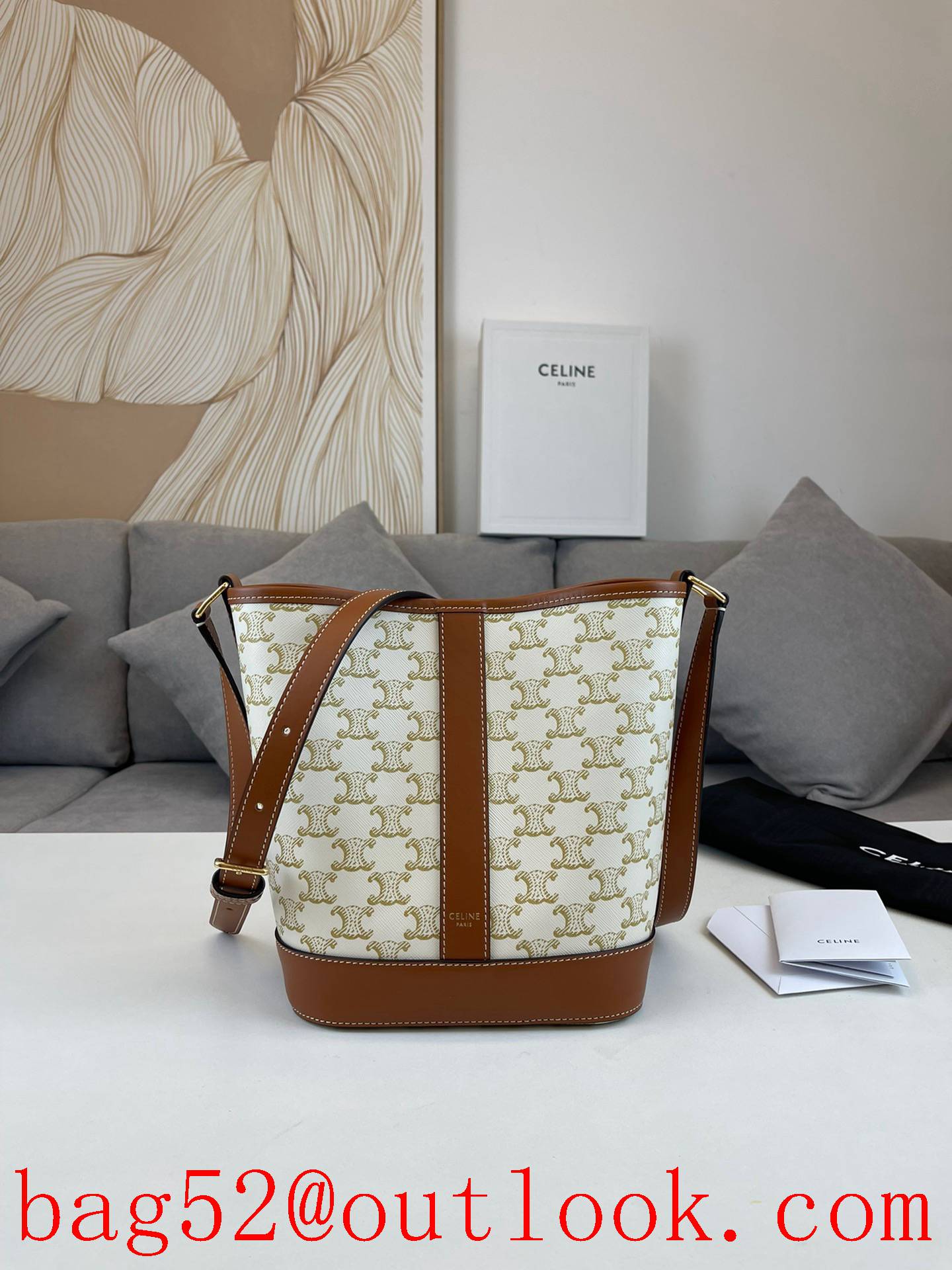 Celine white Small bucket bag with TRIOMPHE CANVAS logo print handbag