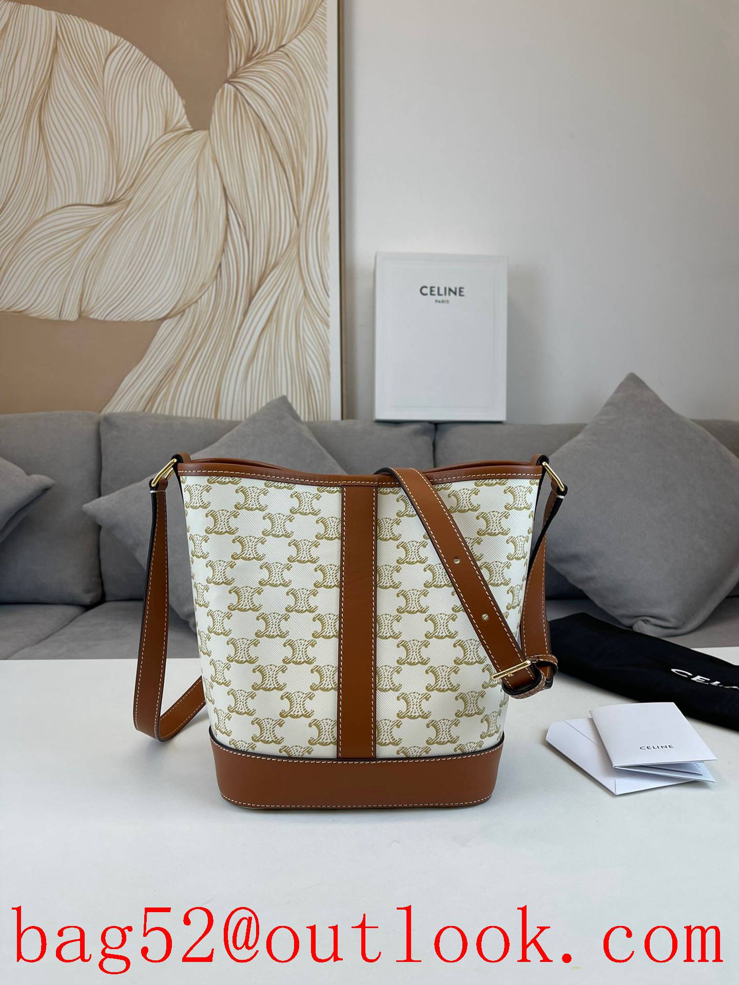 Celine white Small bucket bag with TRIOMPHE CANVAS logo print handbag