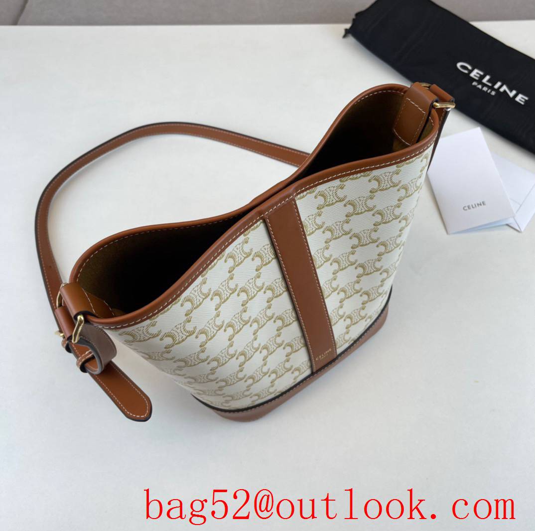 Celine white Small bucket bag with TRIOMPHE CANVAS logo print handbag