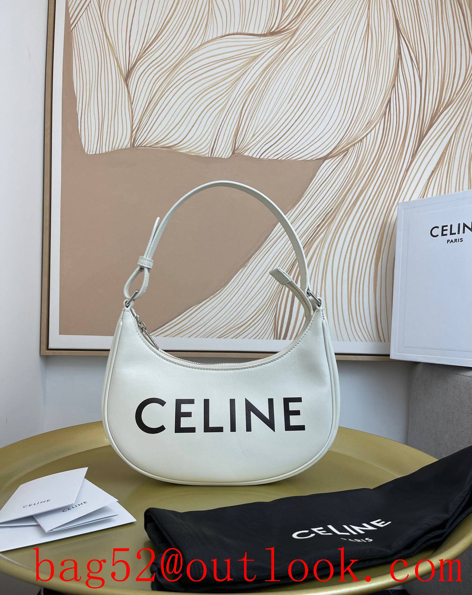 Celine medium white Ava printed smooth calfskin vintage lady handbag underarm bag