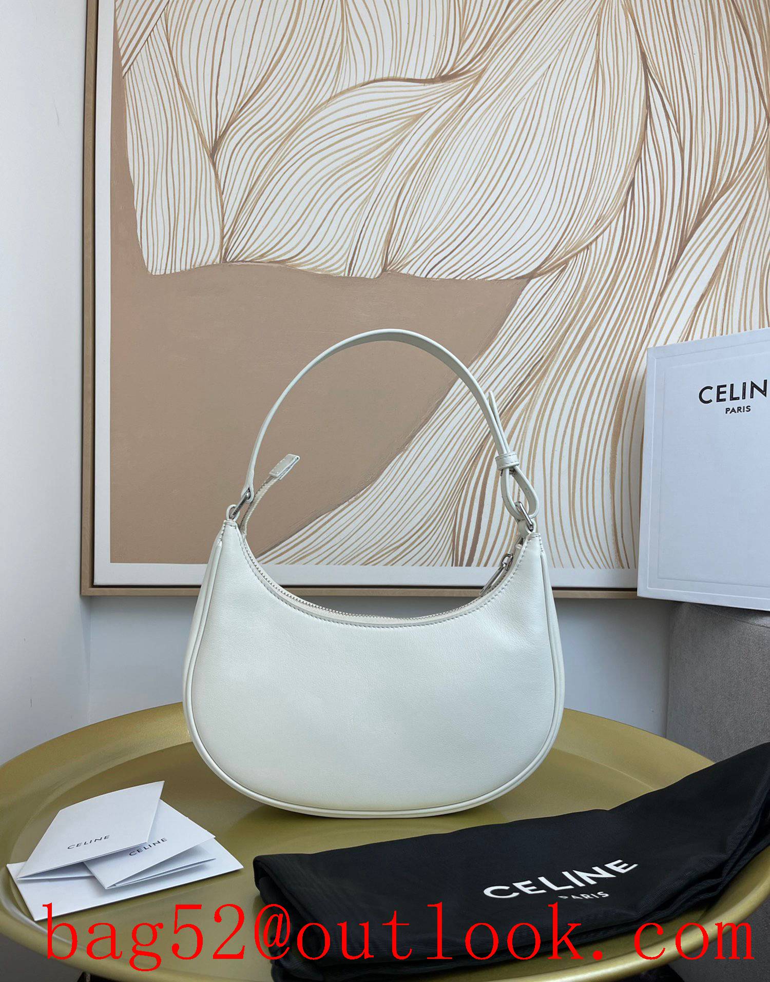 Celine medium white Ava printed smooth calfskin vintage lady handbag underarm bag