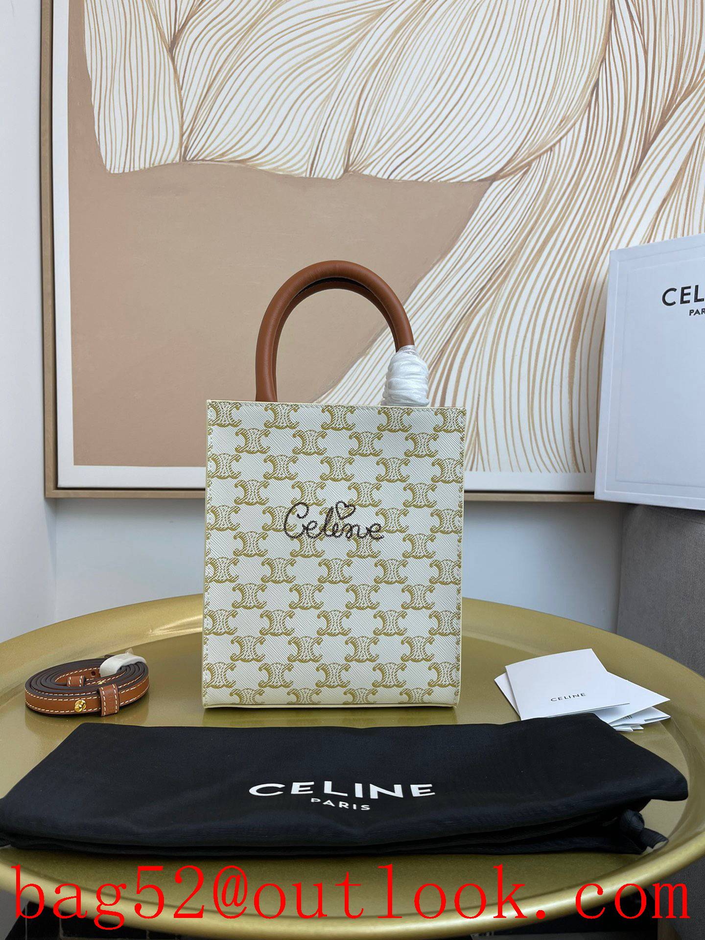 Celine Cabas coated canvas verticalcream Triomphe MiNi faux leather handbag bag