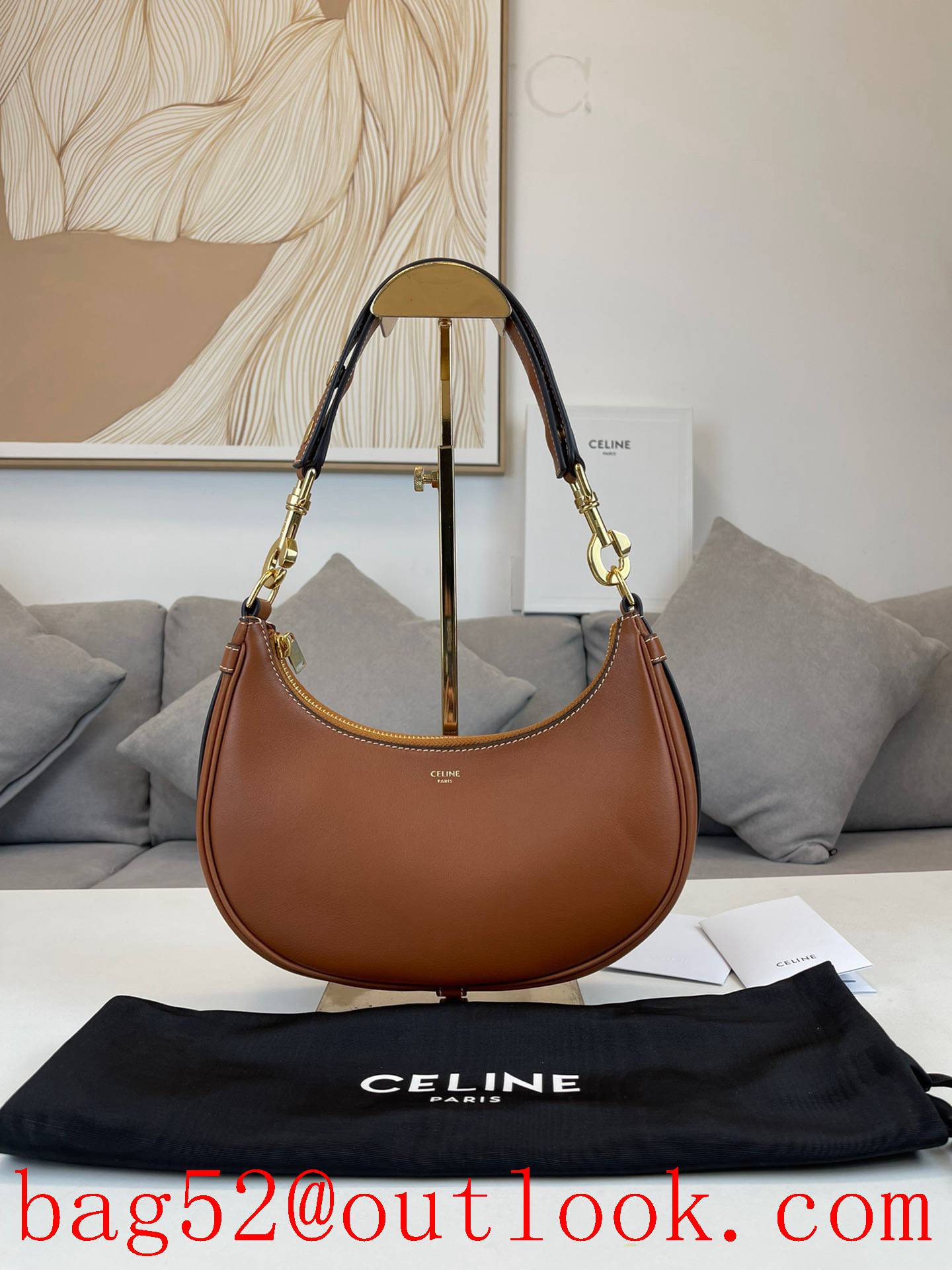 Celine brown medium New Ava Strap calfskin handbag leather underarm bag