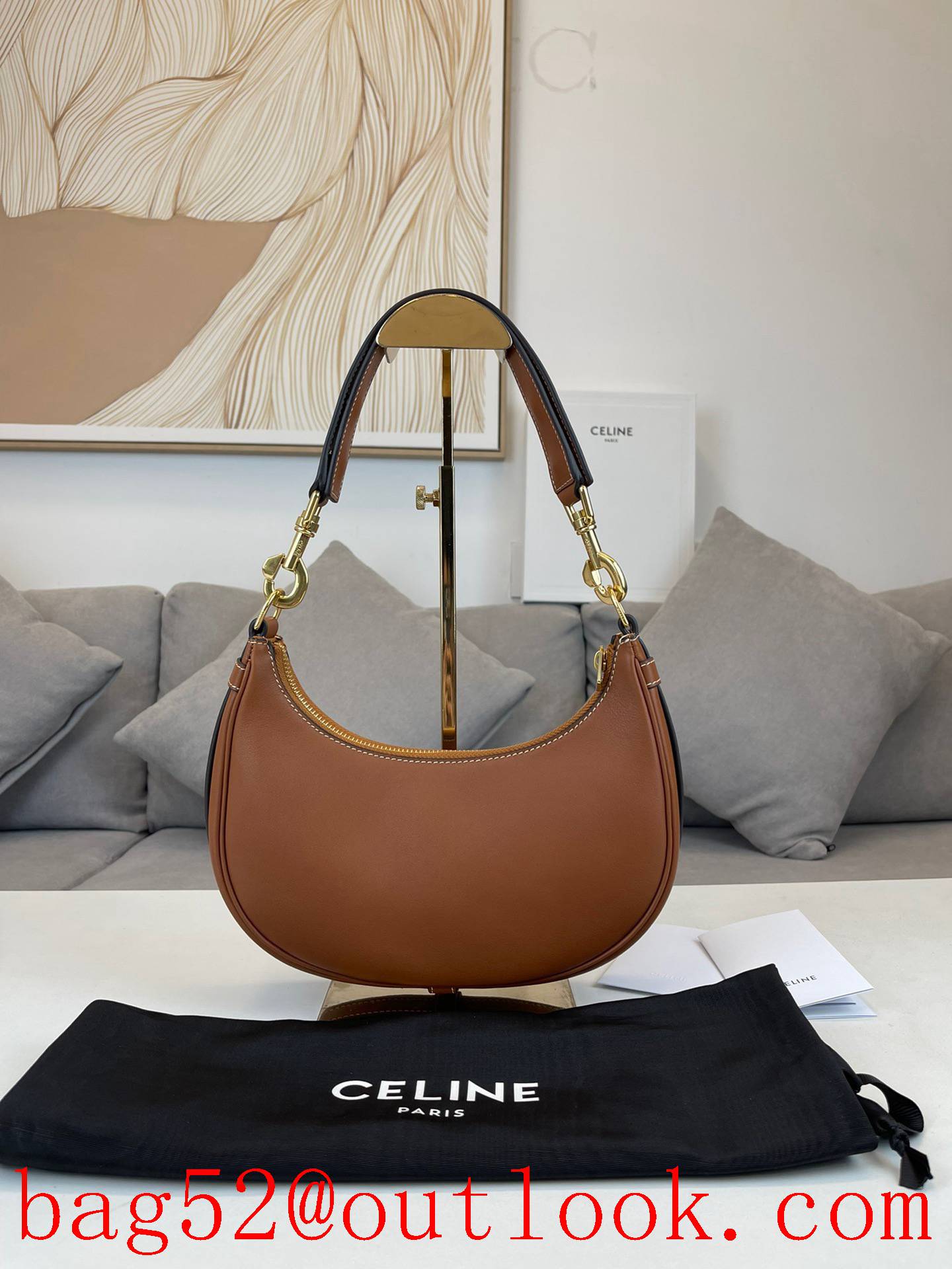 Celine brown medium New Ava Strap calfskin handbag leather underarm bag