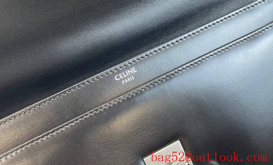 Celine black large Triomphe chain bag glossy calfskin shoulder carry handbag