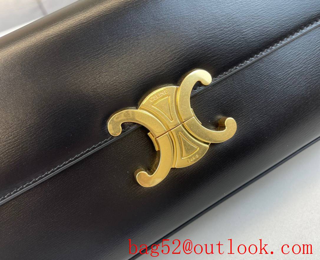 Celine gold bucket large black leather Triomphe chain bag glossy calfskin shoulder carry handbag