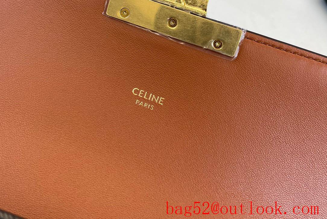 Celine Triomphe Canvas print logo large chain bag glossy calfskin shoulder carry handbag