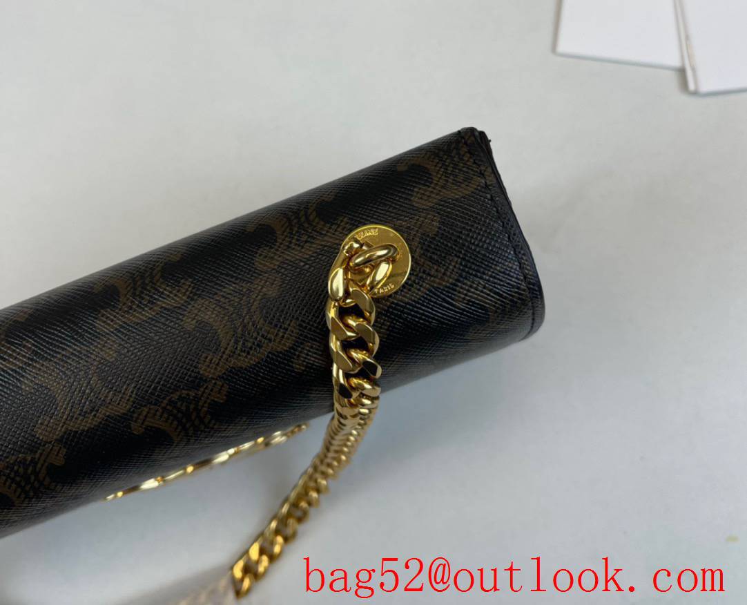 Celine black small Triomphe chain bag glossy calfskin shoulder carry handbag