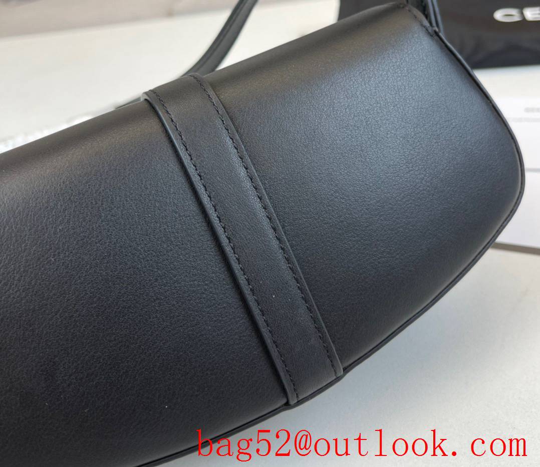 Celine black small metal lock leather shoulder smooth calfskin strap clutch tote big space lady bag