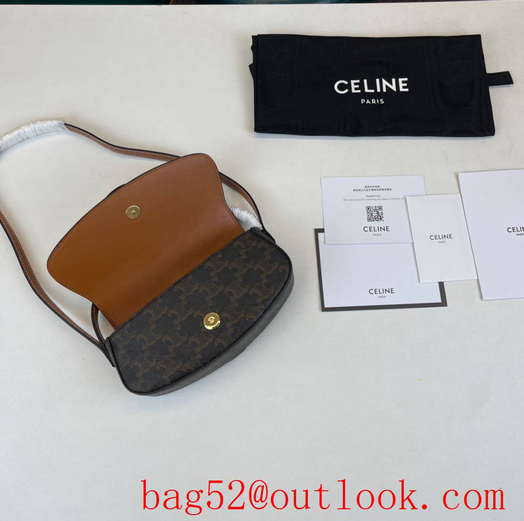 Celine Triomphe Canvas print black small metal lock leather shoulder smooth calfskin strap clutch tote big space lady bag