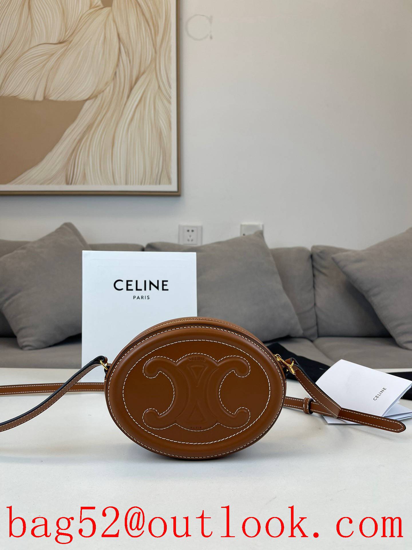 Celine brown small Smooth calfskin crossbody oval bag shoulder bag