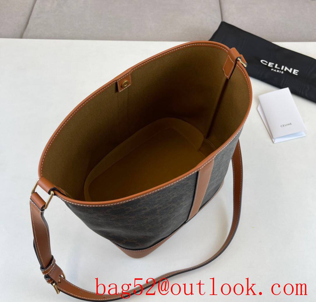 Celine black Medium bucket bag Triomphe Canvas logo print shoulder crossbody bag