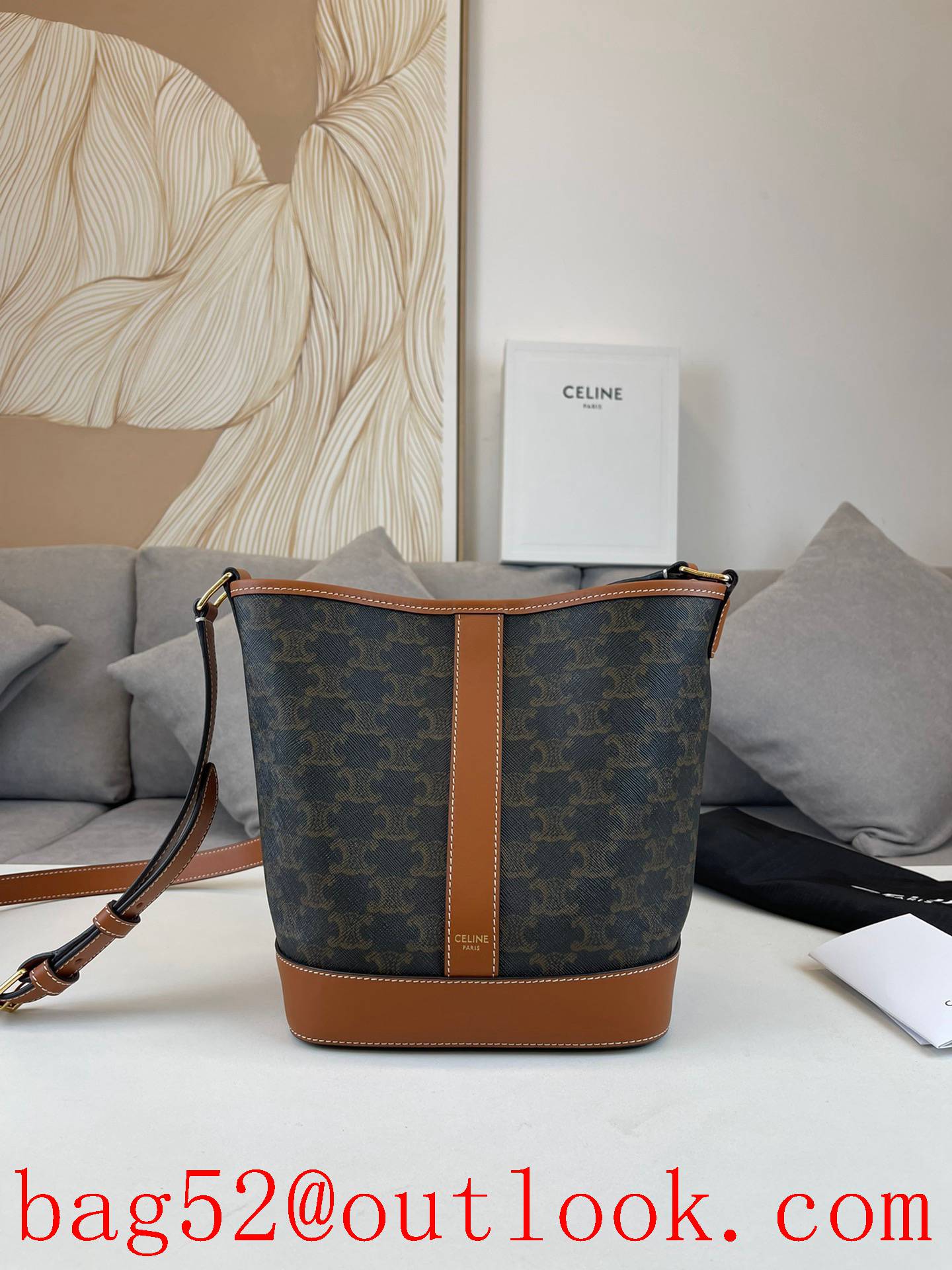 Celine black Small bucket bag with TRIOMPHE CANVAS logo print handbag