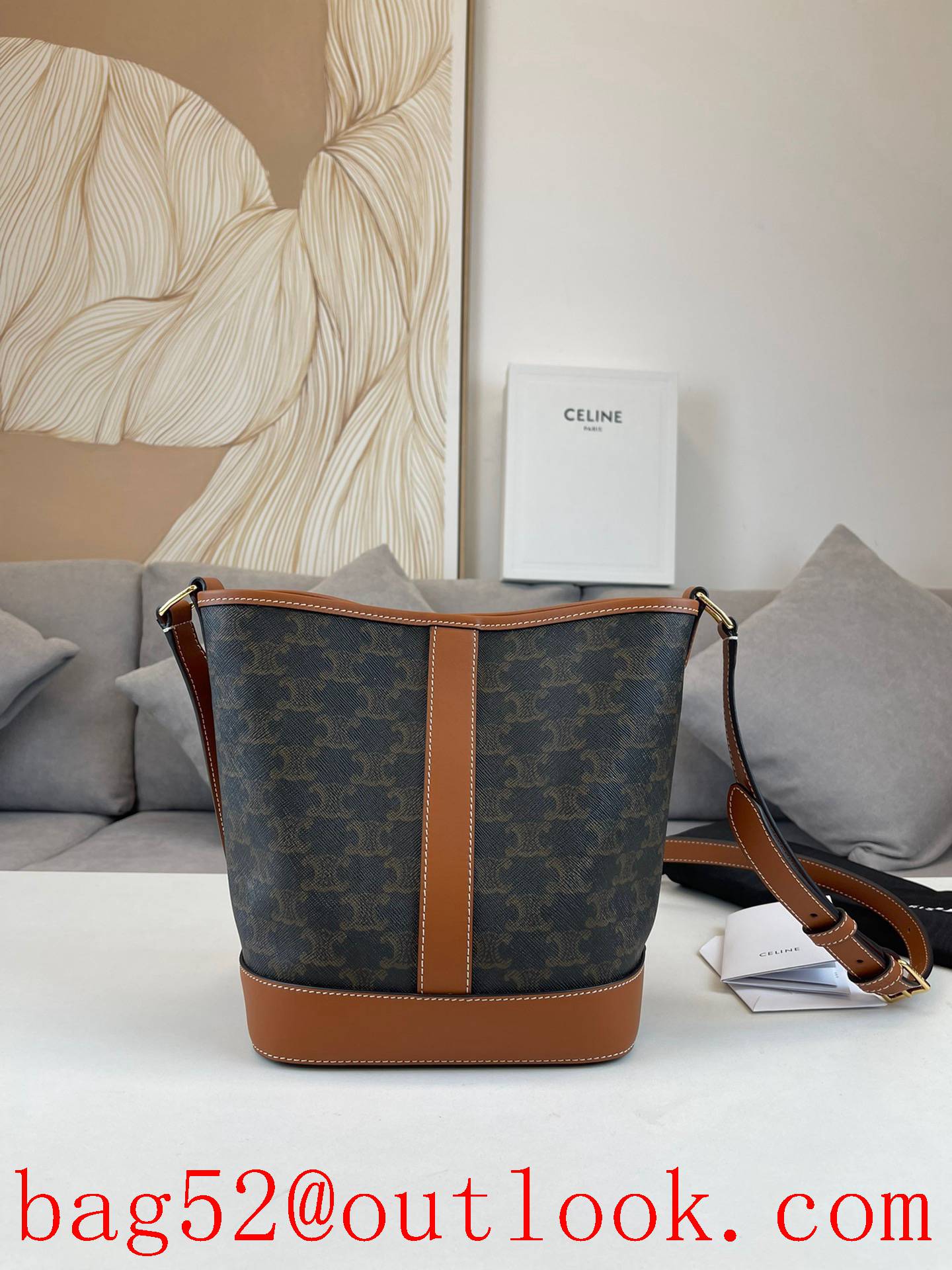Celine black Small bucket bag with TRIOMPHE CANVAS logo print handbag