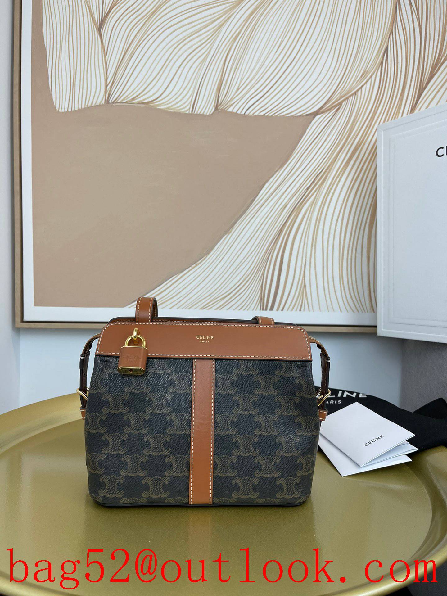 Celine brown small shopping Teen Cabas De France logo print handbag shoulder bag