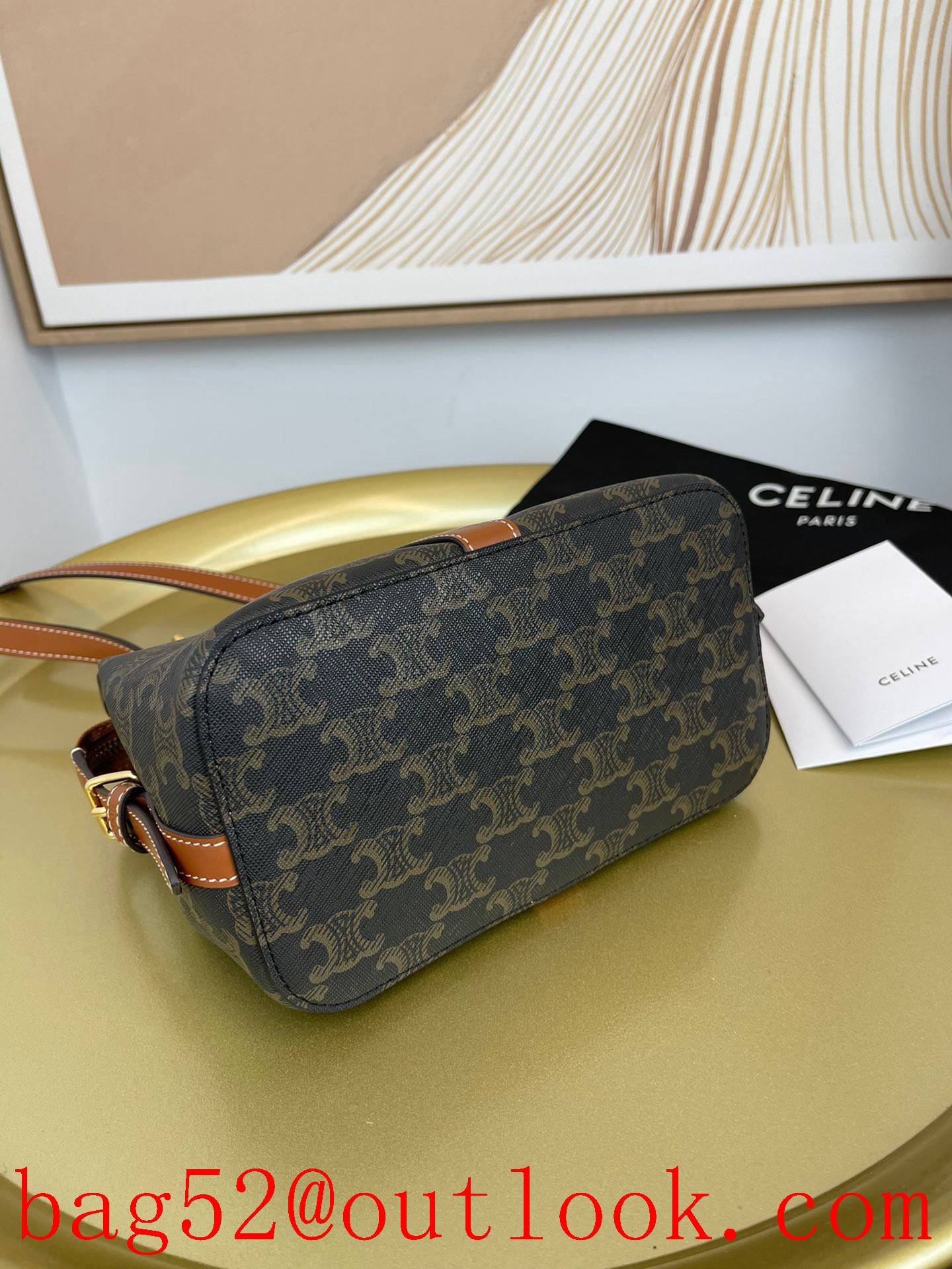 Celine brown small shopping Teen Cabas De France logo print handbag shoulder bag