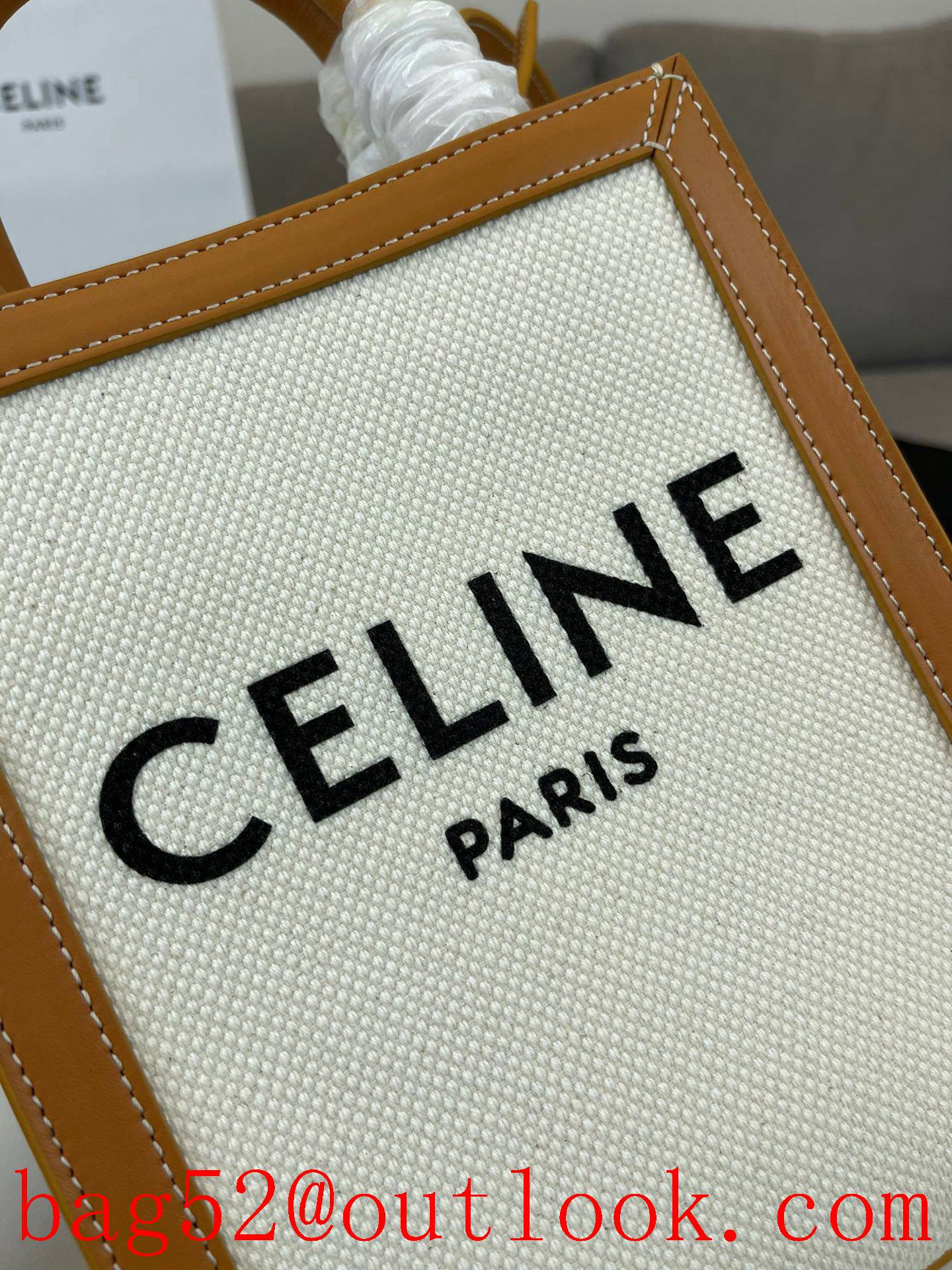 Celine white small Cabas Mini Tote Vertical Bag Logo Canvas tote handbag